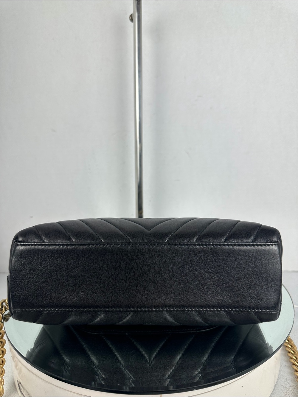 CHANEL Black Chevron Top Handle Chain Shoulder Bag Gold Hardware - Picture 6 of 12